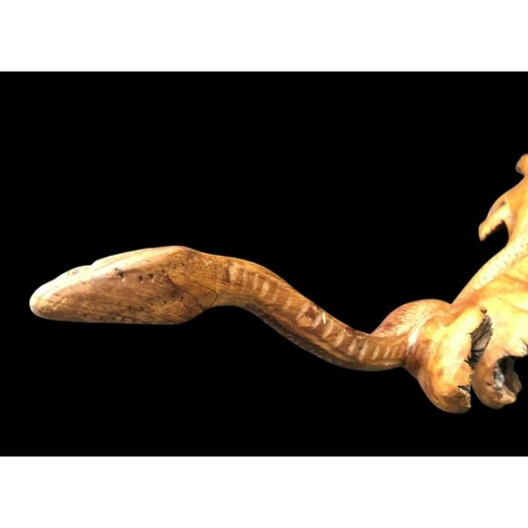 Hand-Carved Wooden Snake Sculpture On Seed Pod Root Base 15" Length - Picture 7 of 16